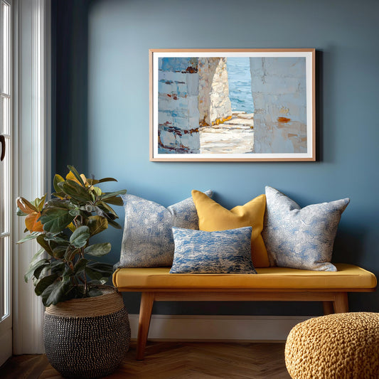 Coastal Undercliff Walkway Impressionist Seascape Art Print: Seaside Ocean Painting for Beach House Decor