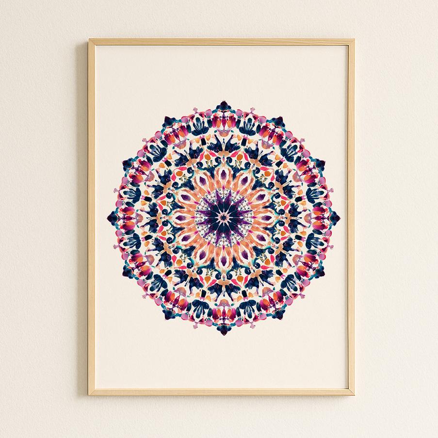 Vibrant Kaleidoscope Mandala Art Print: Symmetrical Geometric Pattern for Meditation and Home Decor