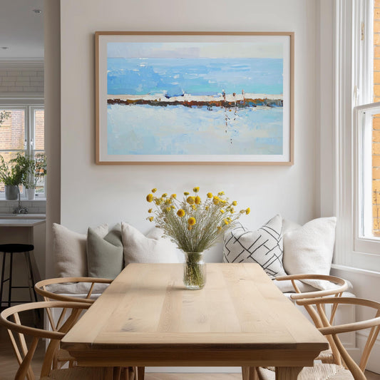 Coastal Walkway Impressionist Art Print: Blue Ocean Seaside Painting for Beach-Inspired Home Decor