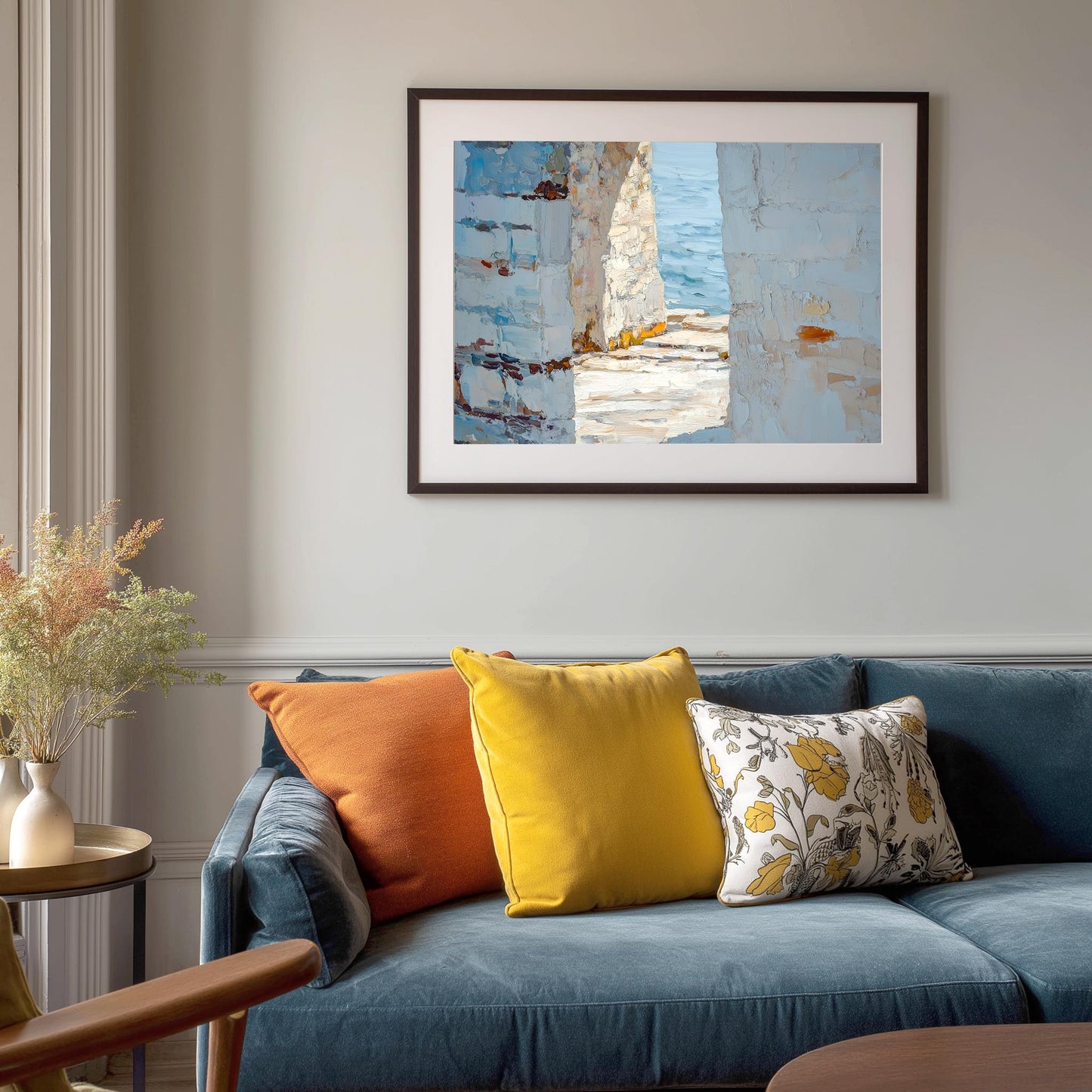 Coastal Undercliff Walkway Impressionist Seascape Art Print: Seaside Ocean Painting for Beach House Decor