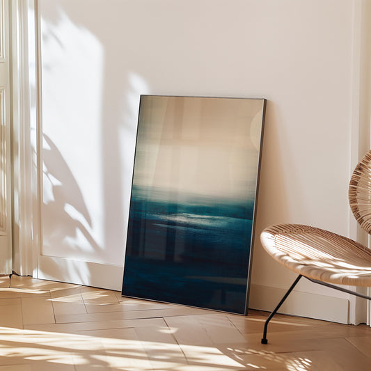 Abstract Seascape Print Ocean Horizon Art Modern Coastal Painting Teal Blue Wall Decor Contemporary Beach