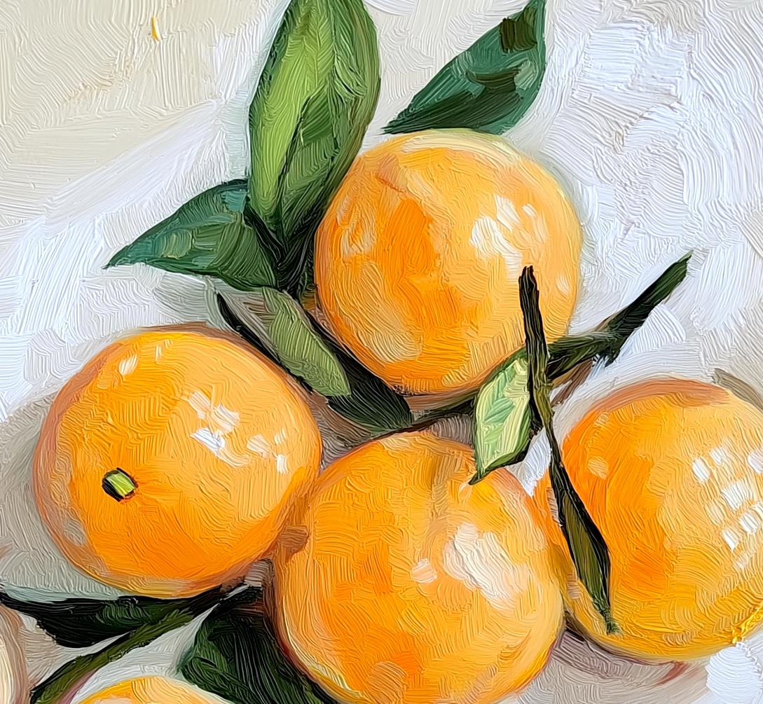 Mediterranean Citrus Branch Still Life: Orange Kitchen Wall Art Print for Modern Rustic Decor