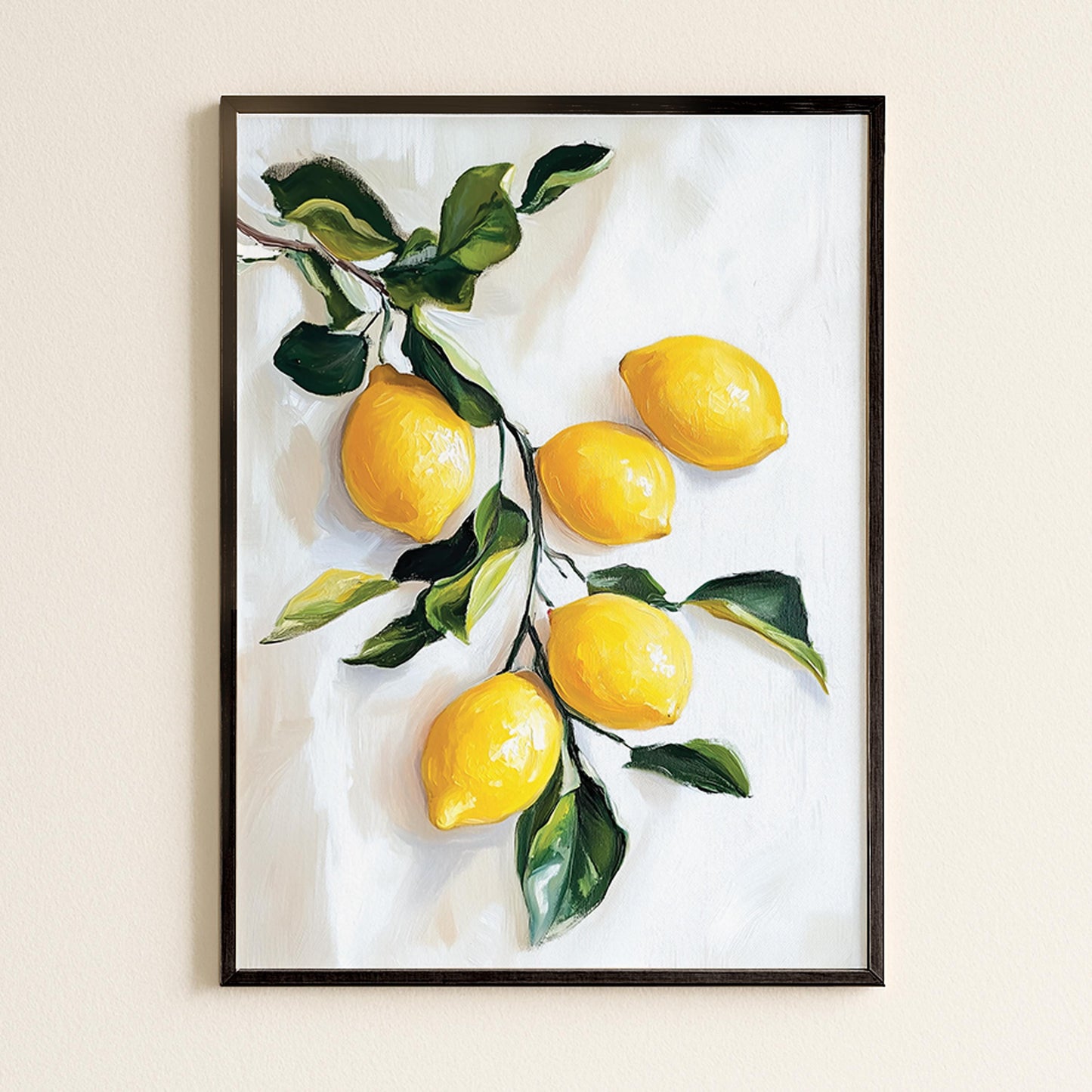 Mediterranean Lemon Branch Kitchen Wall Art: Vibrant Citrus Still Life Botanical Print Poster