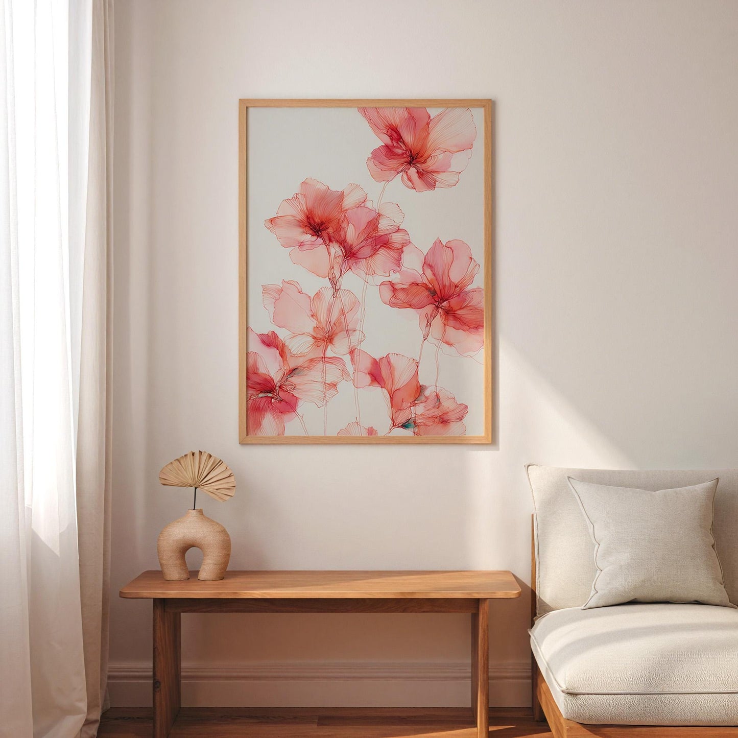 Pink Botanical Line Art Print: Minimalist Flower Illustration