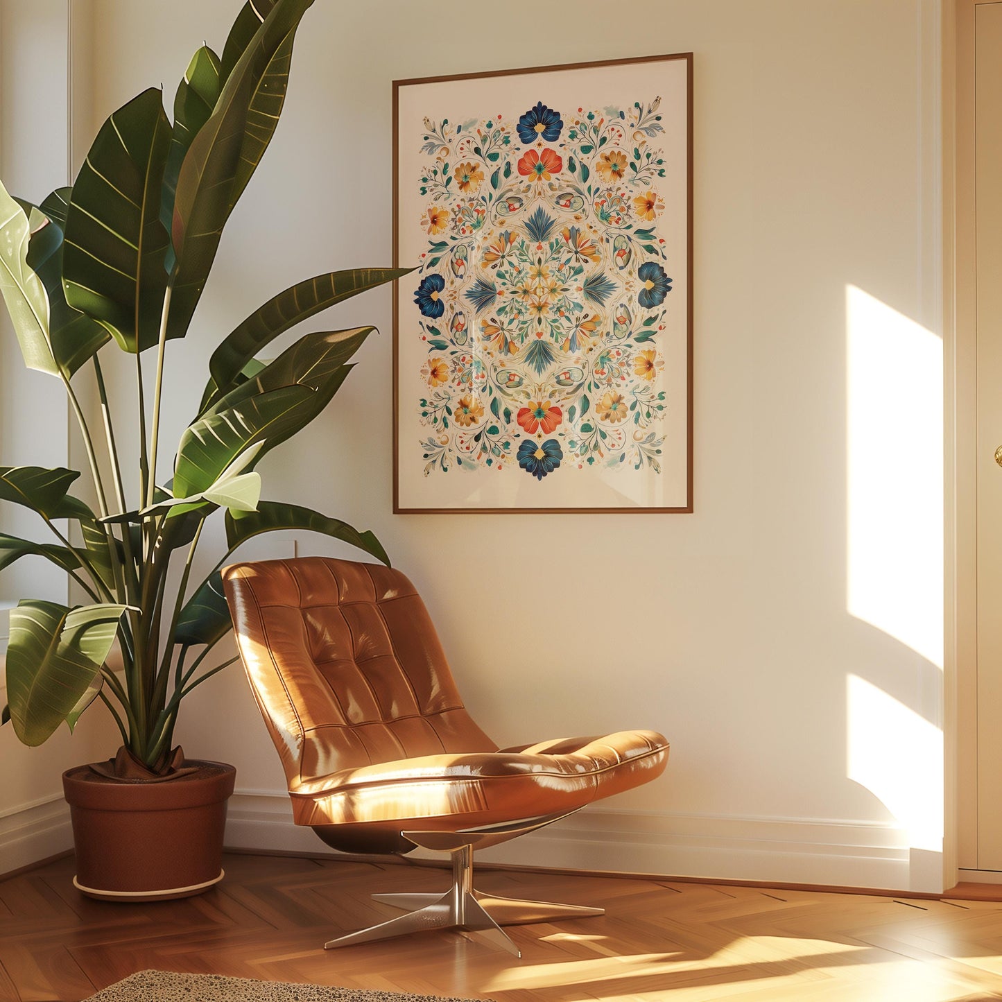 Symmetrical Floral Kaleidoscope Art Print Botanical Mandala Wall Art Contemporary Floral Pattern Geometric Botanical Art