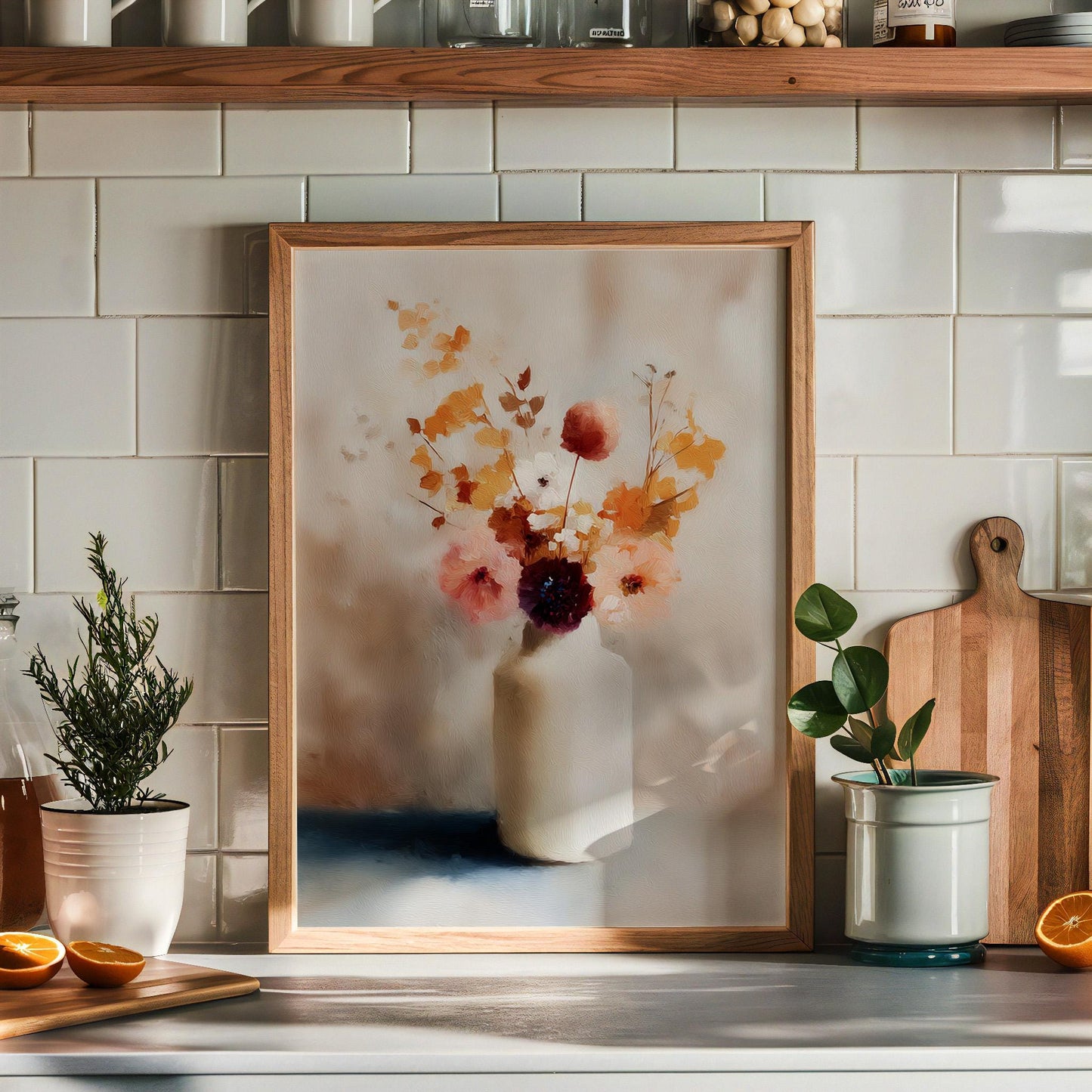 Abstract Floral Print: Coral Pink Minimalist Art, Contemporary Home Decor