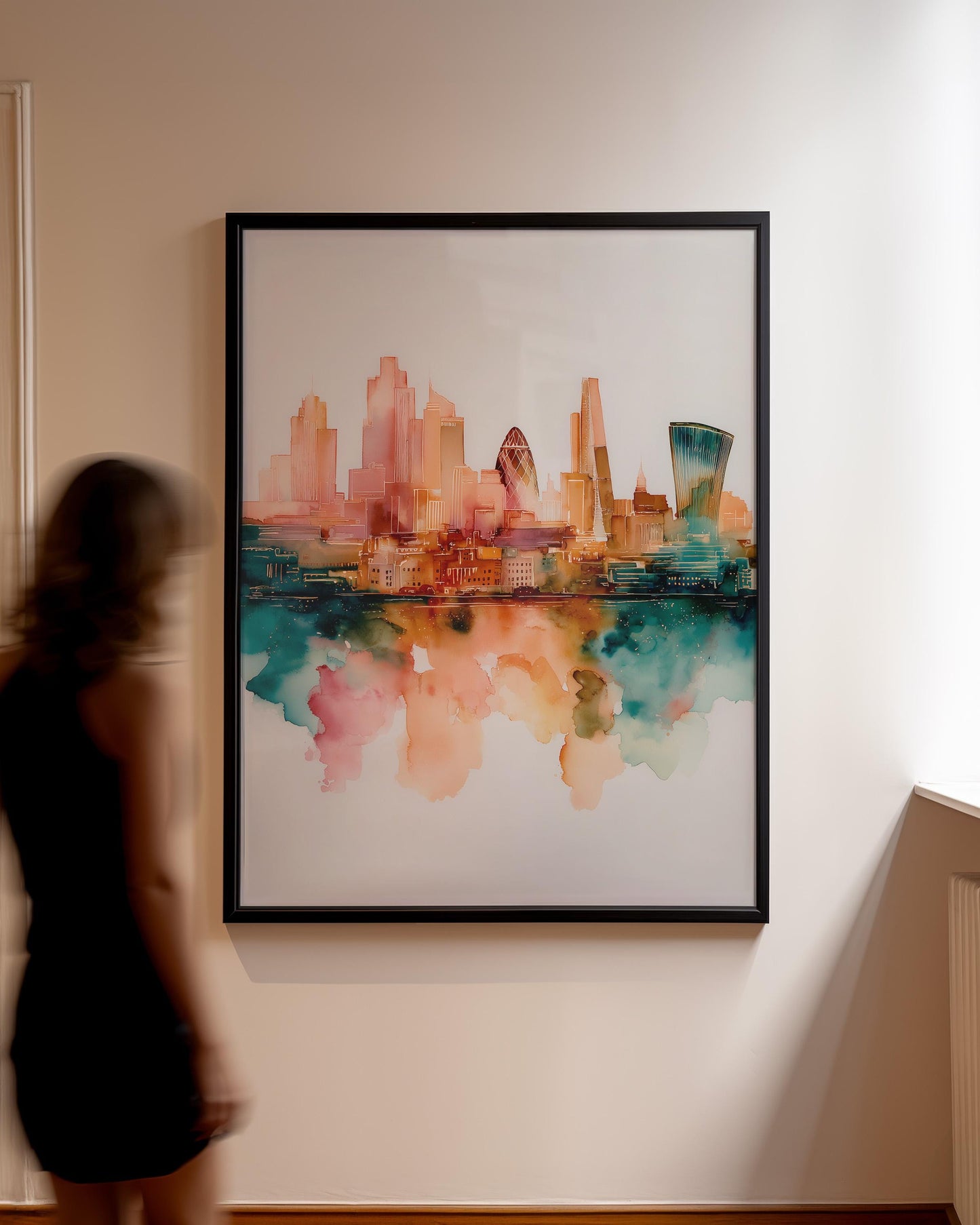 London City Skyline Watercolor Art Print: Modern British Architecture