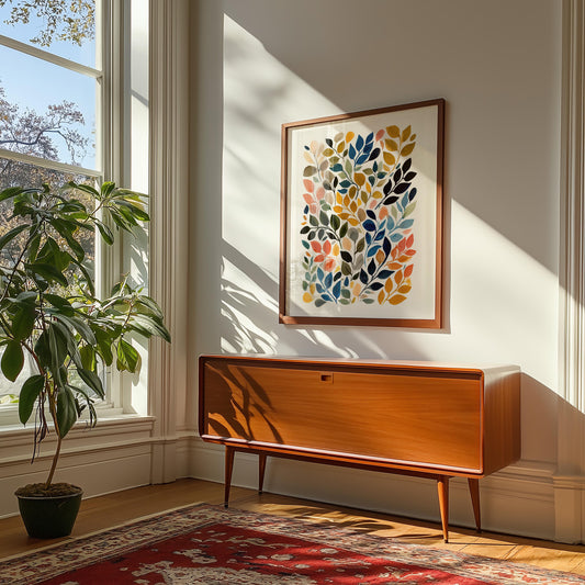 Asymmetrical Botanical Watercolour Leaf Art Print: Modern