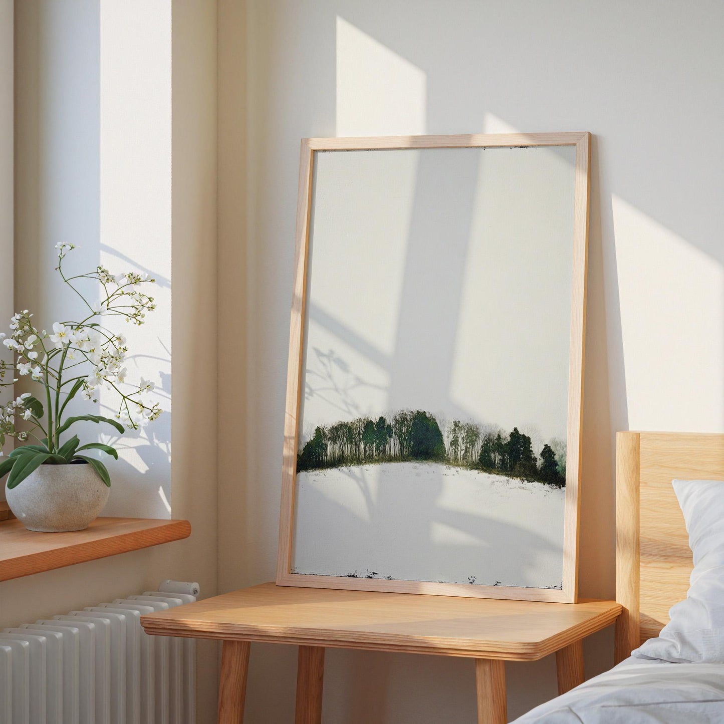 Minimalist Winter Treeline Print - Nordic Forest Landscape Art