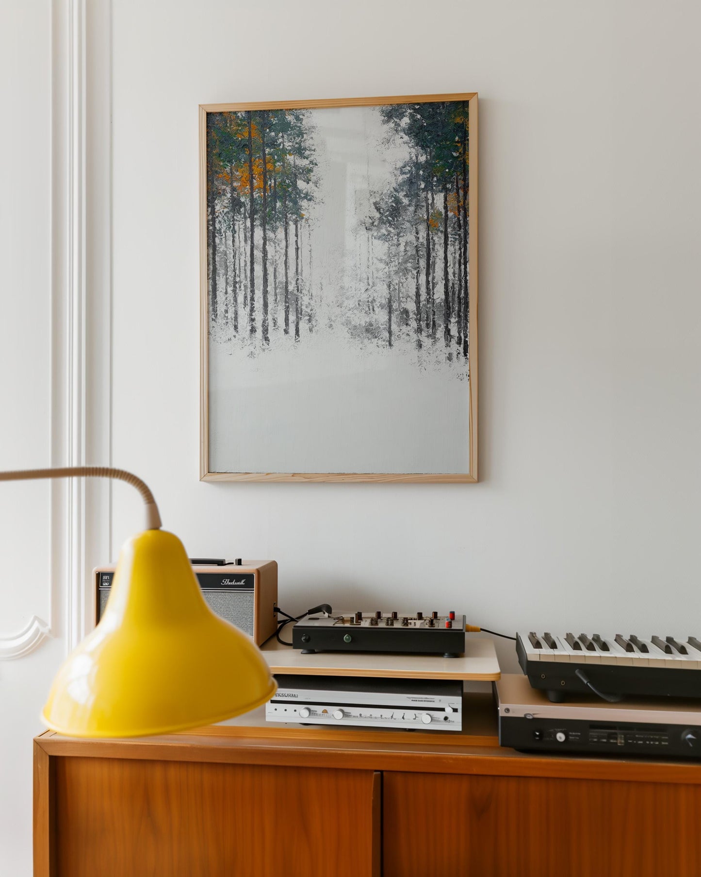 Nordic Winter Forest Path Print - Minimalist Negative Space Trees