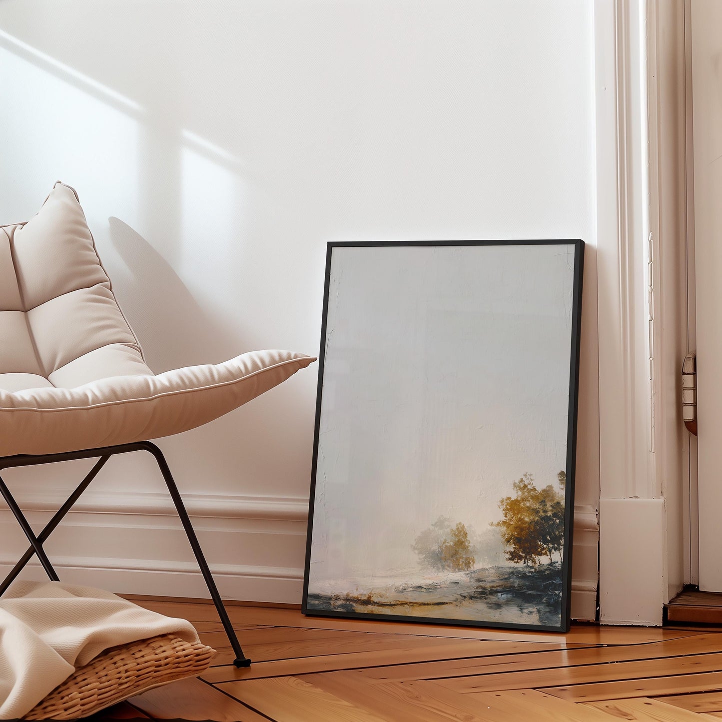 Minimalist Hillside Print Negative Space Autumn Trees Modern