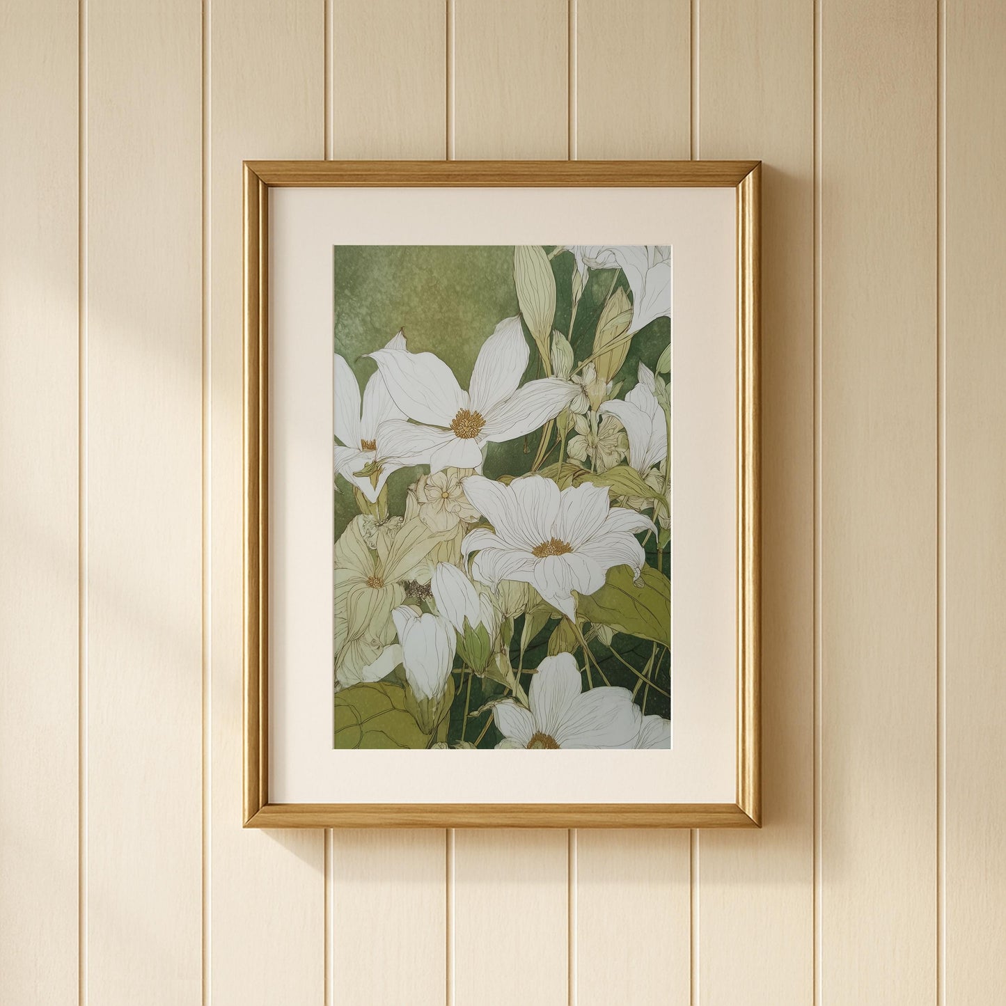 Japanese Style Print of White Clematis