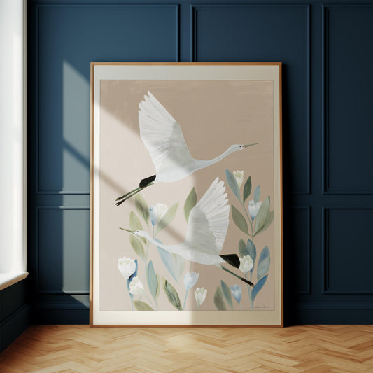 Japanese Cranes Flying Print