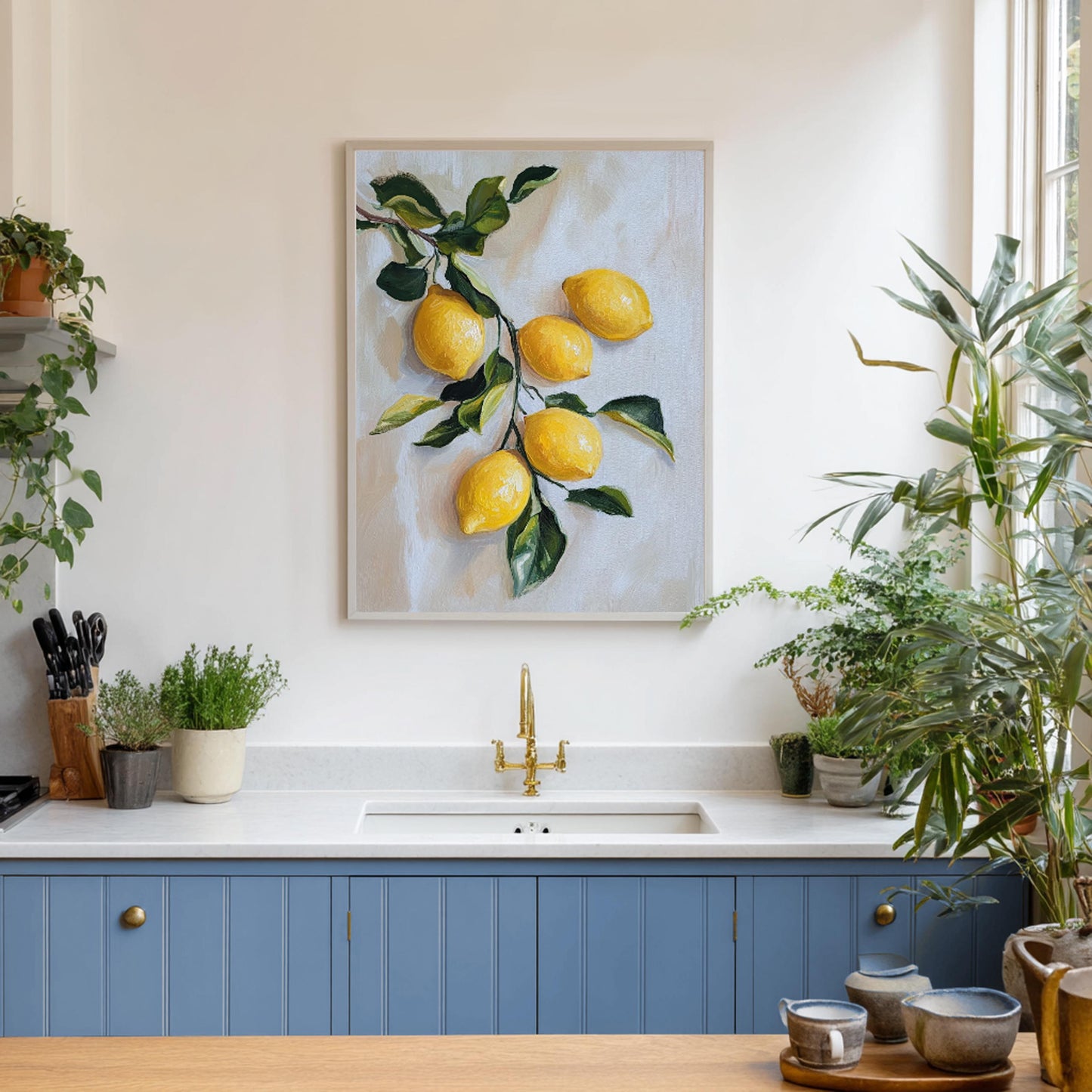 Mediterranean Lemon Branch Kitchen Wall Art: Vibrant Citrus Still Life Botanical Print Poster