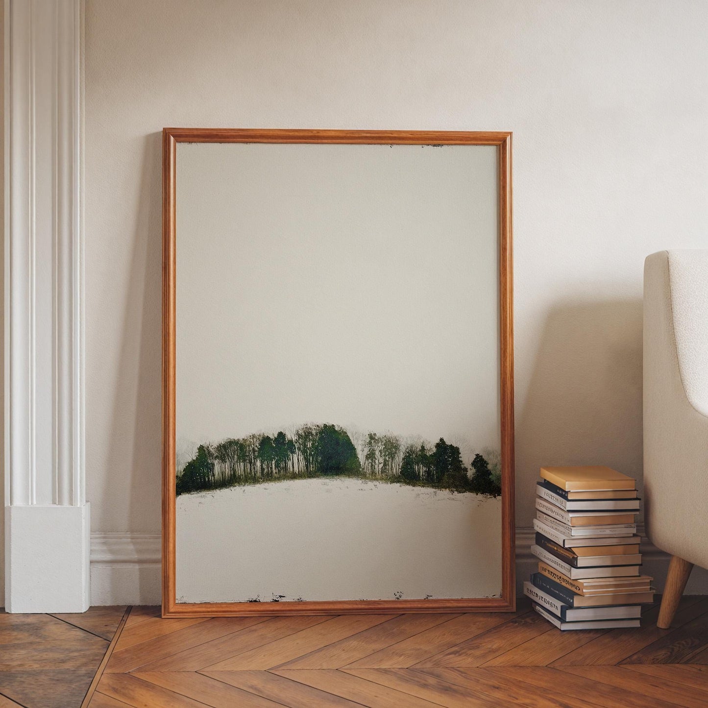 Minimalist Winter Treeline Print - Nordic Forest Landscape Art Scandinavian Woodland Wall Decor Negative Space Snow