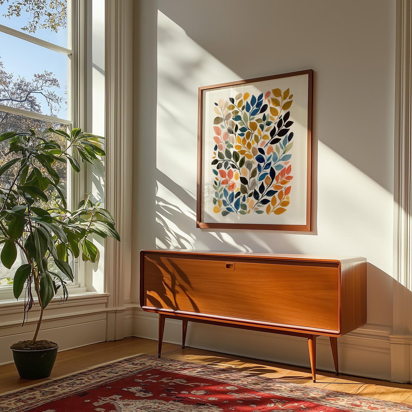 Asymmetrical Botanical Watercolour Leaf Art Print: Modern Nature-Inspired Wall Decor