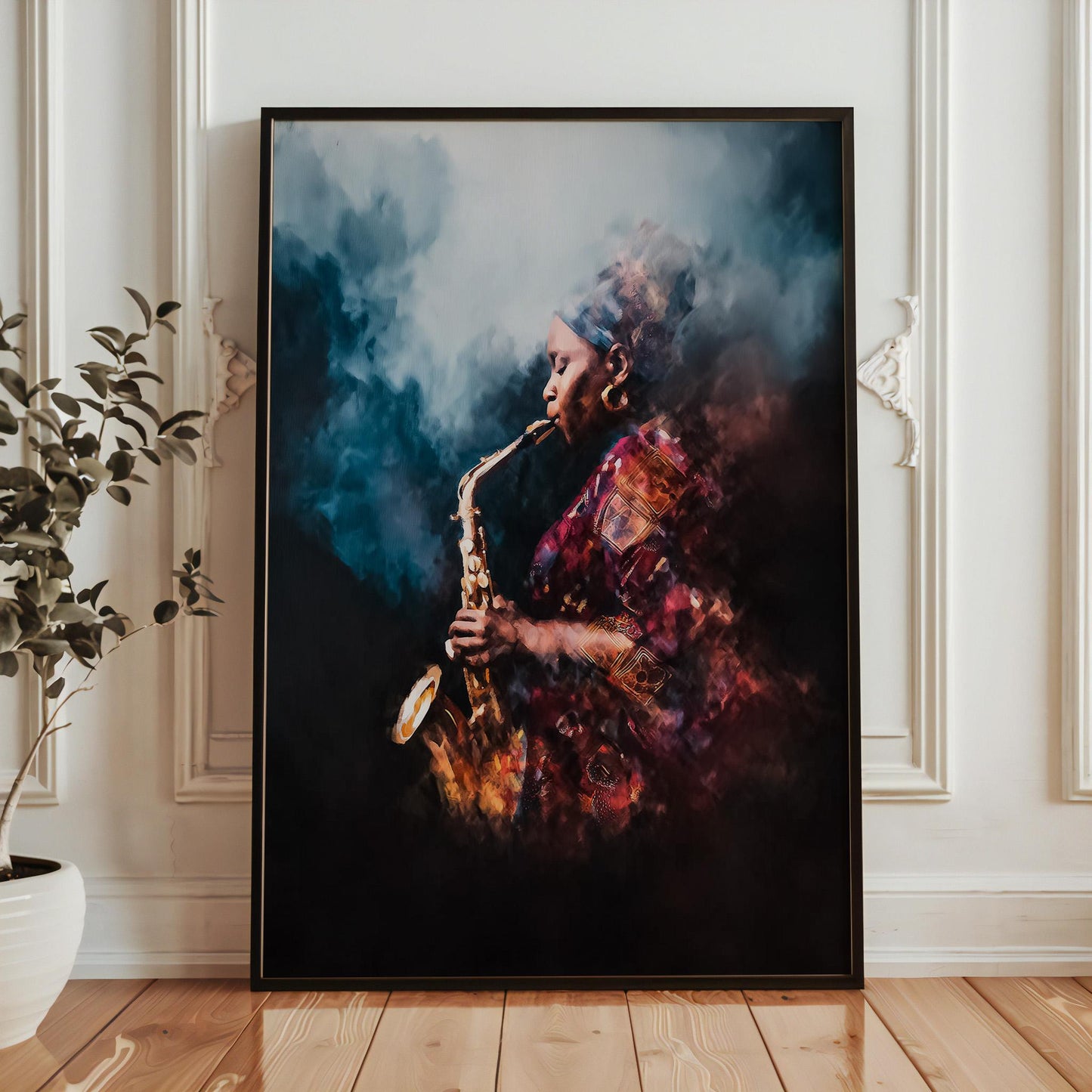Elegant Female Saxophonist Jazz Illustration - Musical Instrument Wall Art Print for Club Decor