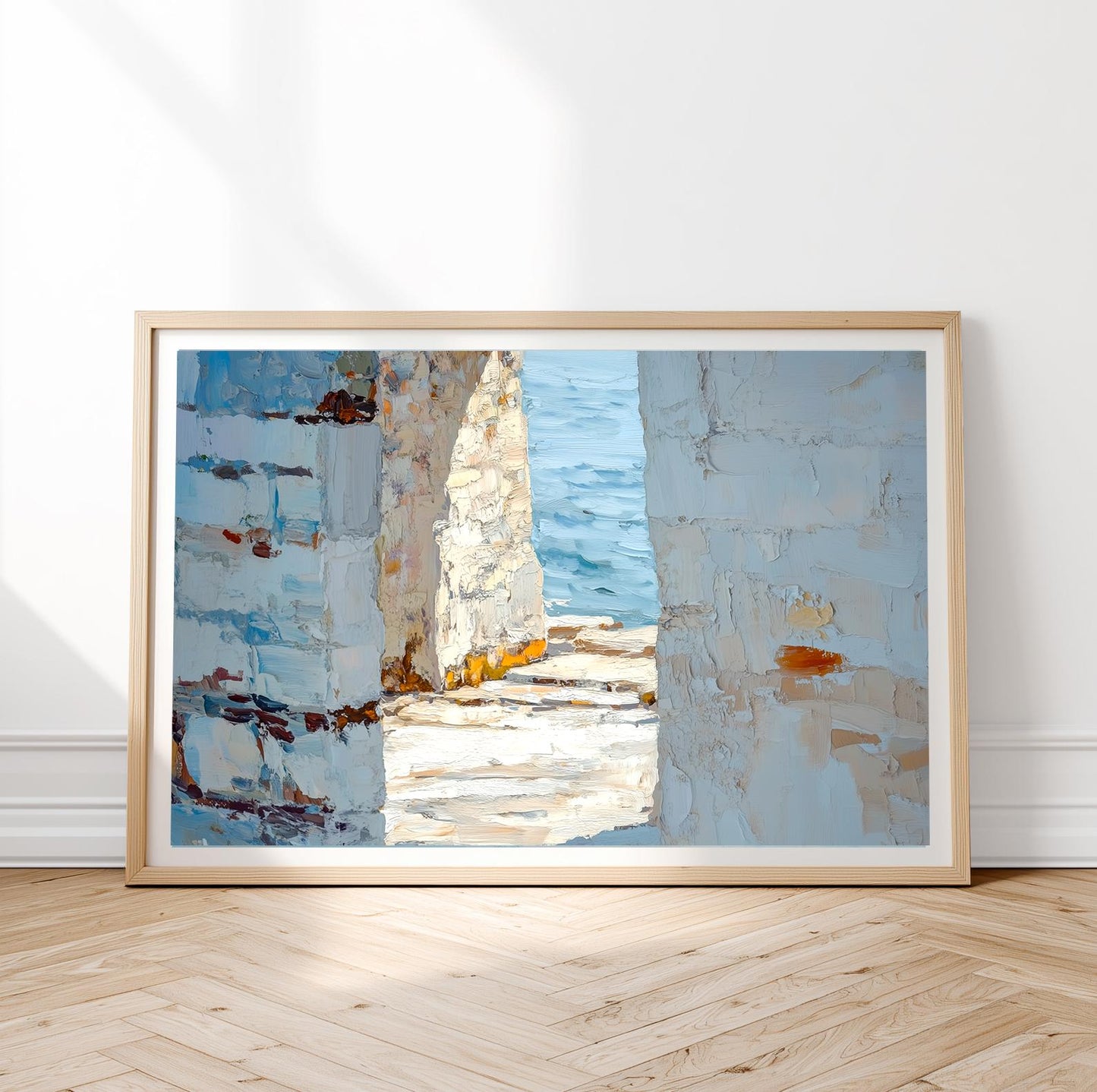 Coastal Undercliff Walkway Impressionist Seascape Art Print: Seaside Ocean Painting for Beach House Decor