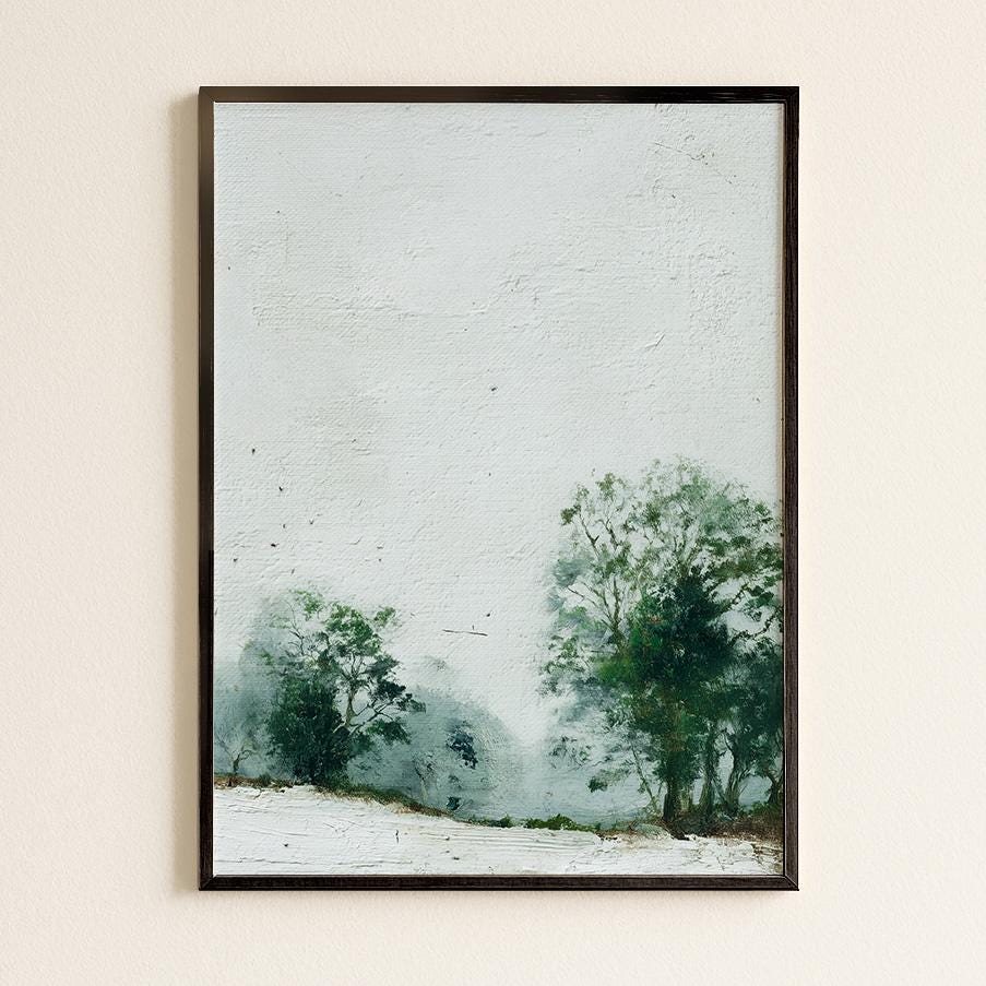 Woodland Print: Ethereal Misty Landscape