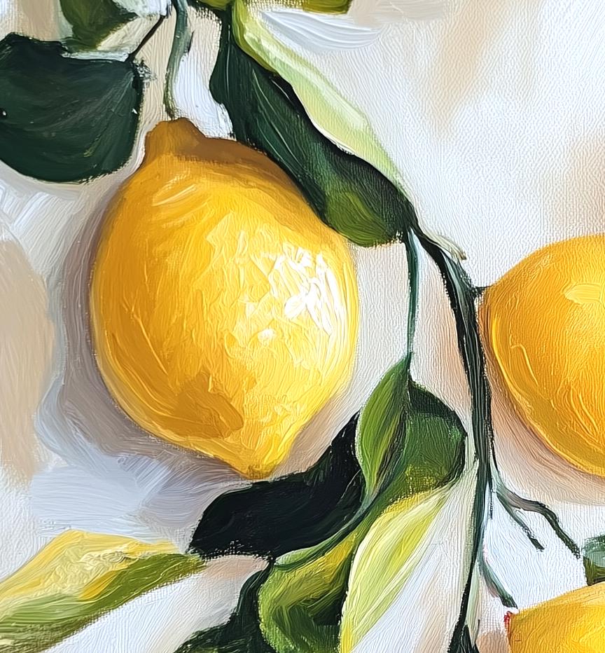 Mediterranean Lemon Branch Kitchen Wall Art: Vibrant Citrus Still Life Botanical Print Poster