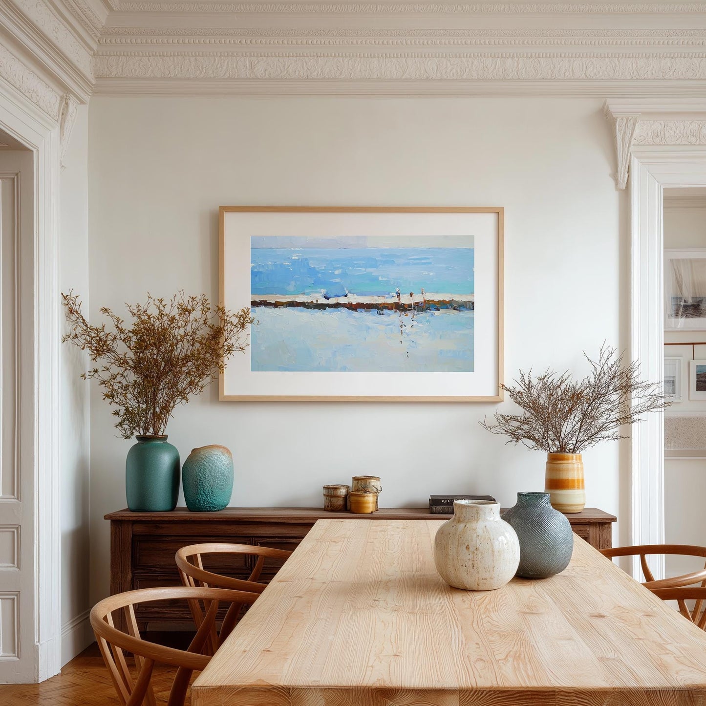 Coastal Walkway Impressionist Art Print: Blue Ocean Seaside Painting for Beach-Inspired Home Decor