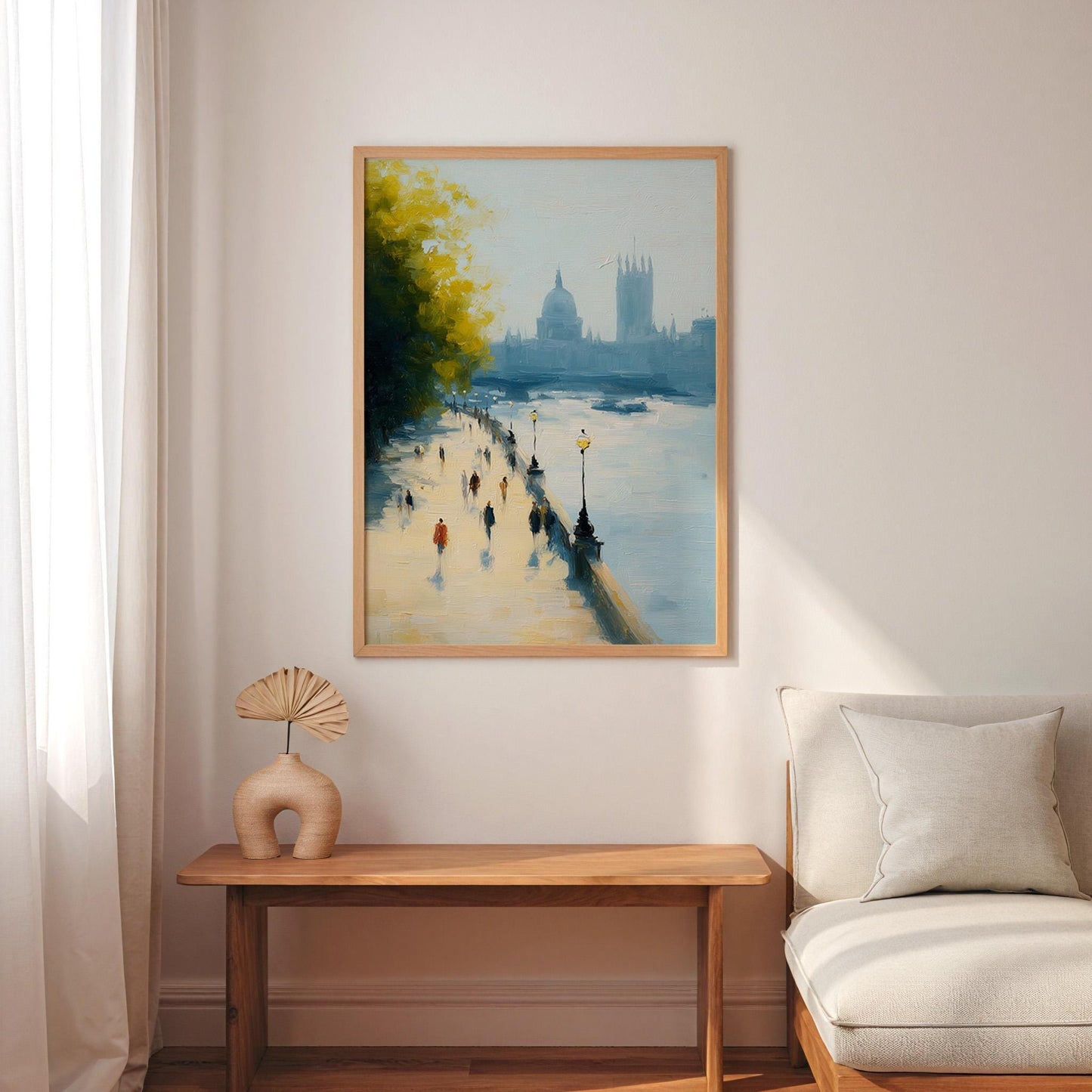 Scenic Thames River South Bank London Art Print: British Landscape Wall Decor, London Travel Print, Painting of London | Urban Design