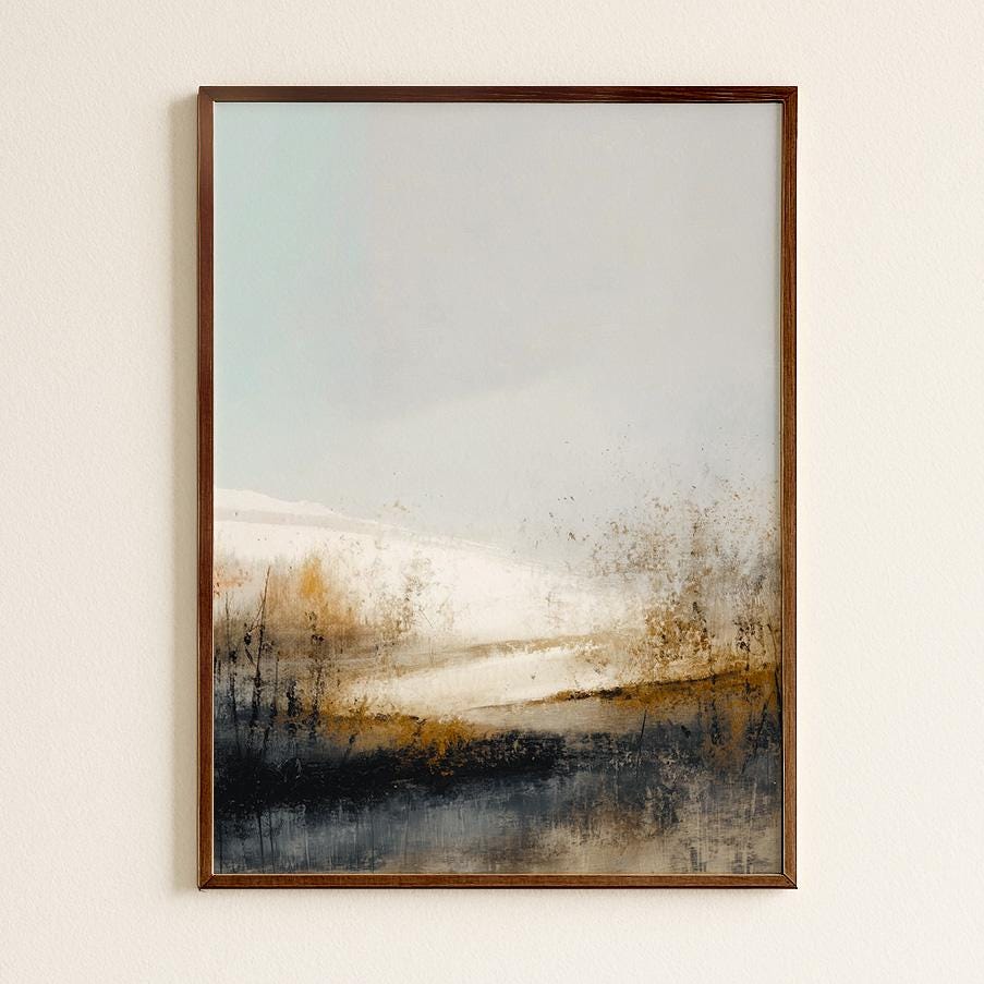 Abstract Landscape Print Atmospheric Lake Scene Modern Earth Tone Art Minimalist Nature Wall Decor