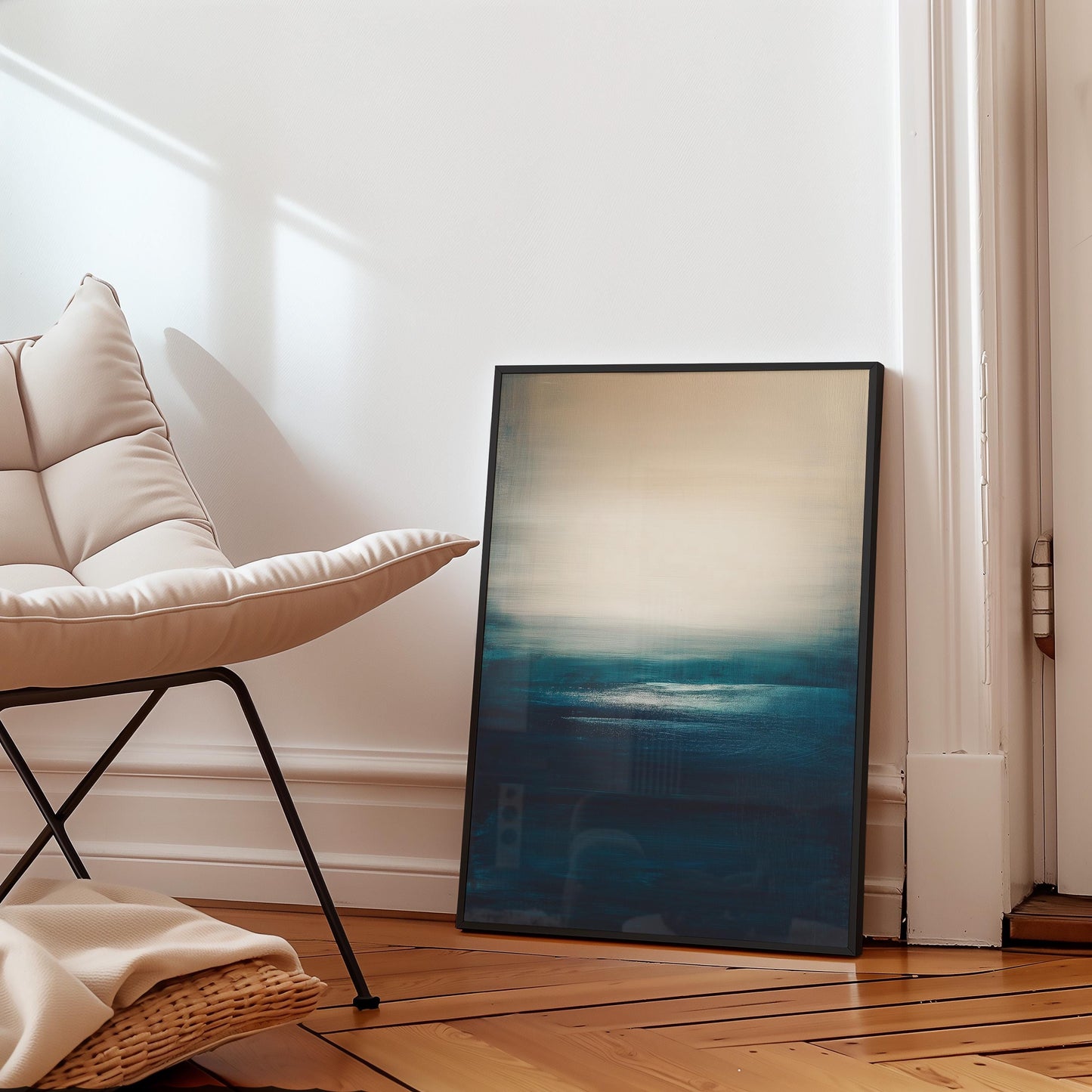 Abstract Seascape Print Ocean Horizon Art Modern Coastal Painting Teal Blue Wall Decor Contemporary Beach