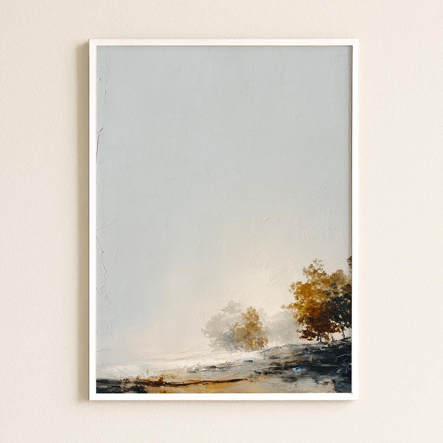 Minimalist Hillside Print Negative Space Autumn Trees Modern Landscape Art Scandinavian Nature Wall Decor