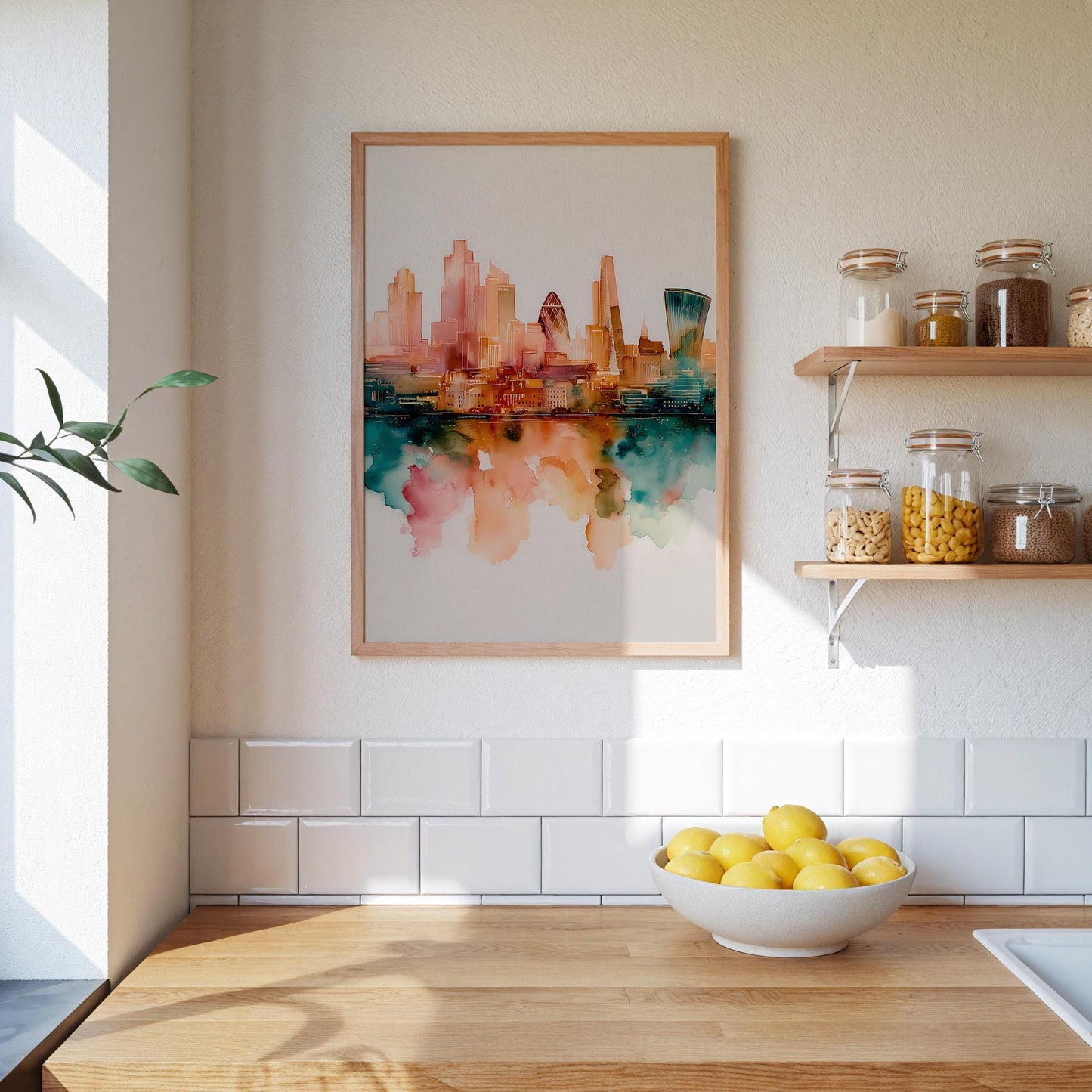 London Cityscape Watercolour Print: Modern British Skyline Art, Urban Architecture Wall Decor, Urban Design