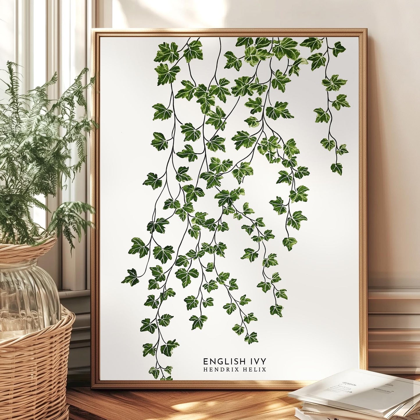 Vintage English Ivy Botanical Wall Art: Hedera Helix Leaf Illustration Print for Nature Lovers