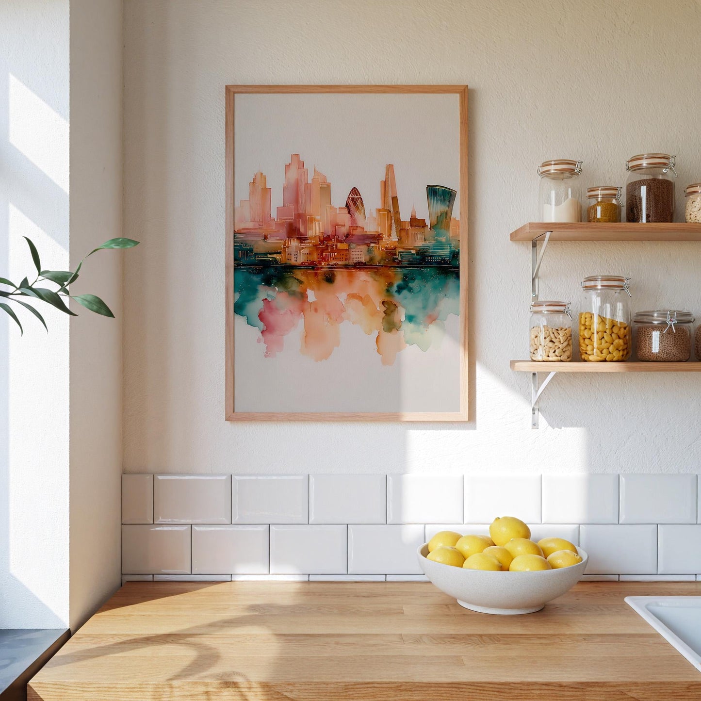 London Cityscape Watercolour Print: Modern British Skyline Art, Urban Architecture Wall Decor, Urban Design