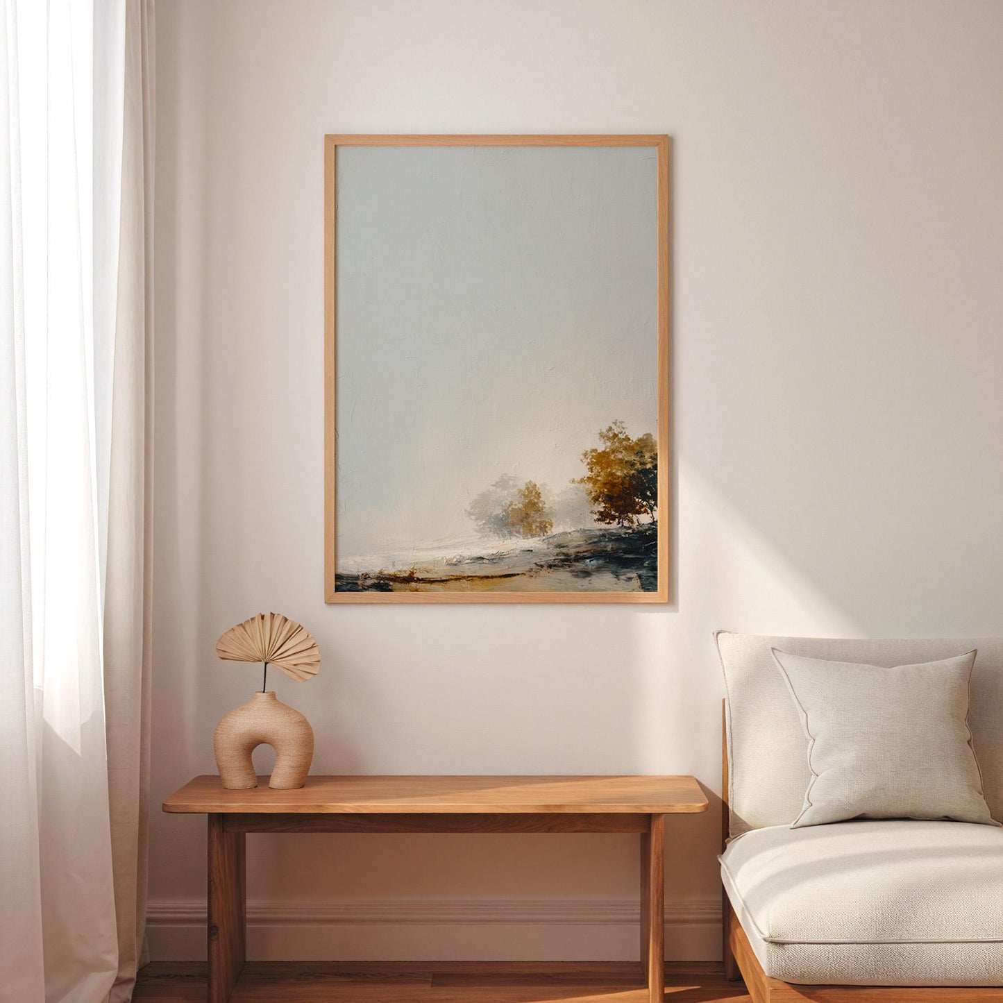 Minimalist Hillside Print Negative Space Autumn Trees Modern Landscape Art Scandinavian Nature Wall Decor