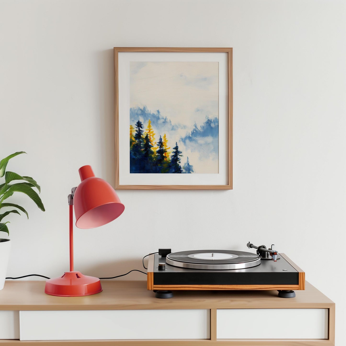 Ethereal Misty Forest Landscape Print: Minimalist Nature Wall Art for Serene Home Decor