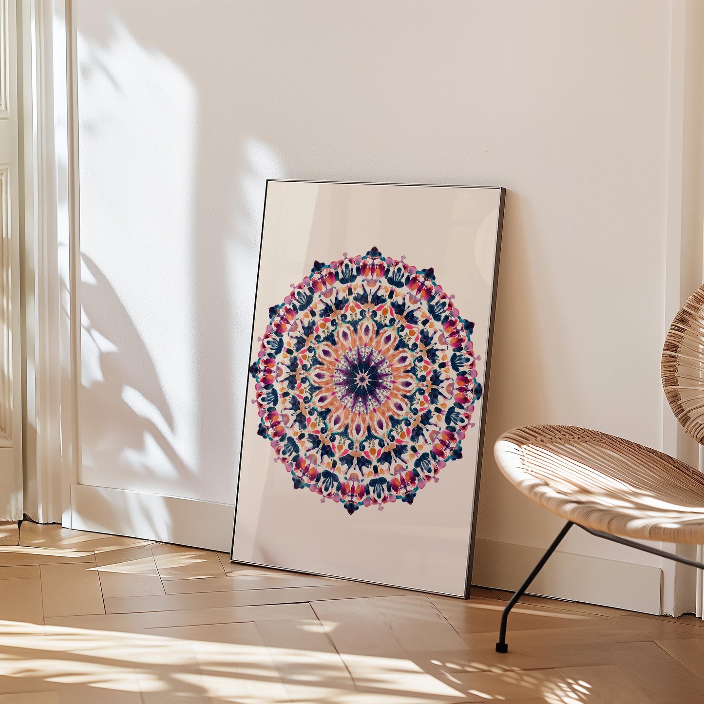 Vibrant Kaleidoscope Mandala Art Print: Symmetrical Geometric Pattern for Meditation and Home Decor