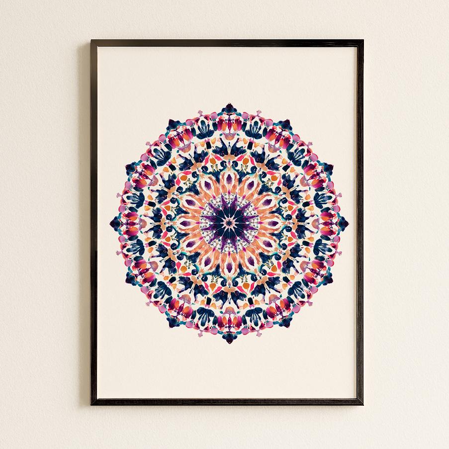 Vibrant Kaleidoscope Mandala Art Print: Symmetrical Geometric Pattern for Meditation and Home Decor