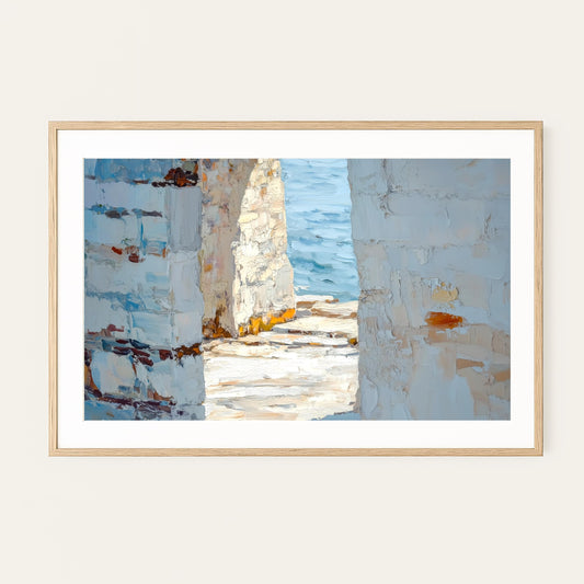Coastal Undercliff Walkway Impressionist Seascape Art Print: Seaside Ocean Painting for Beach House Decor