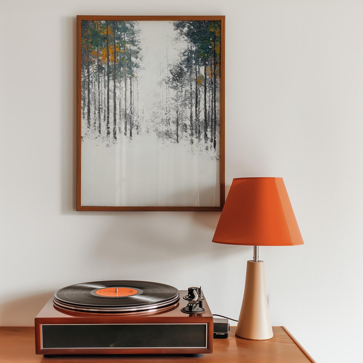 Nordic Winter Forest Path Print - Minimalist Negative Space Trees Woodland Landscape Wall Art Decor