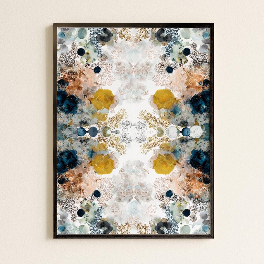 Vibrant Abstract Kaleidoscope Watercolour Print: Symmetrical Pattern Wall Art for Modern Home Decor | Large Modern Vibrant Abstract Wall Art
