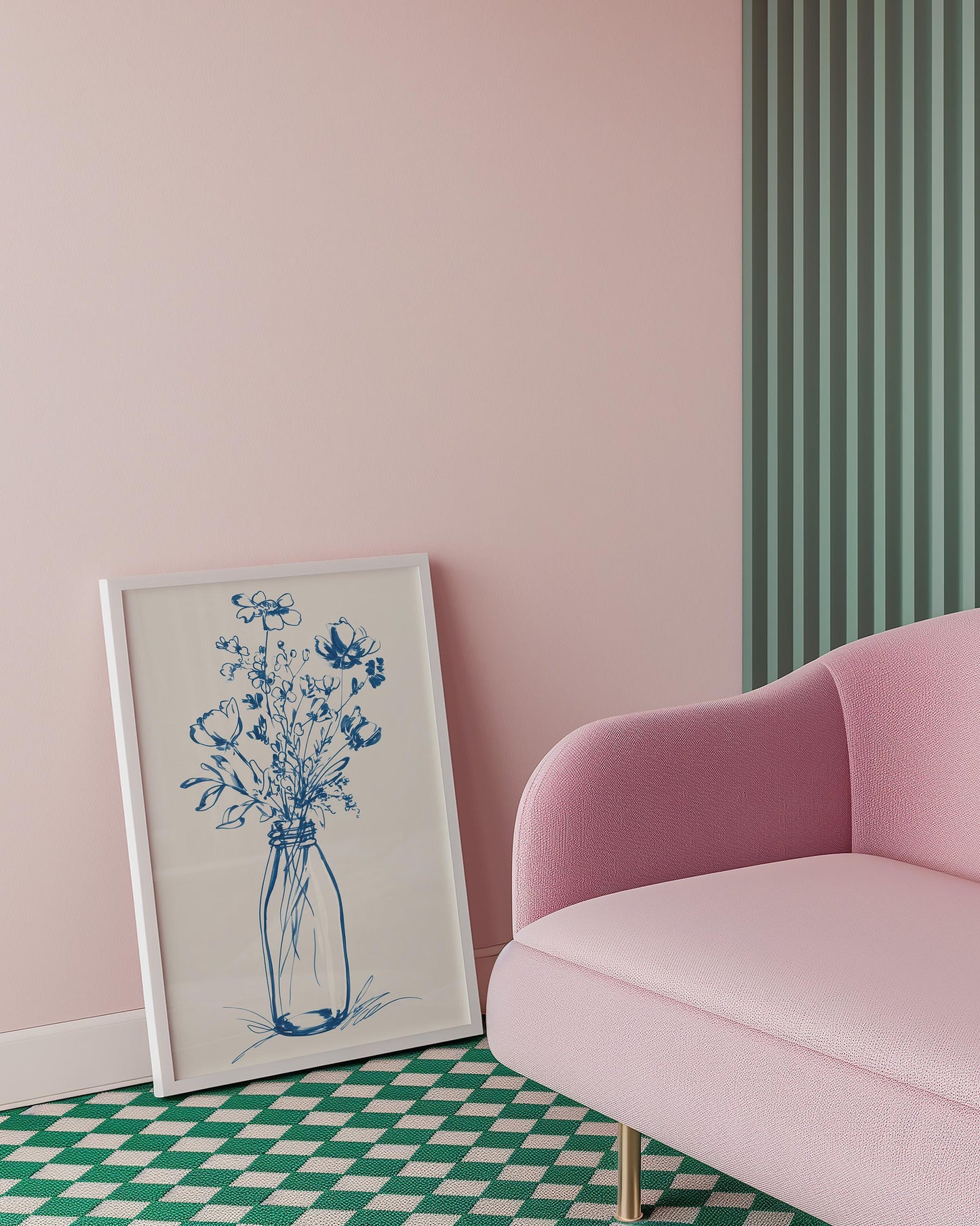 Elegant Blue Floral Line Art Print: Minimalist Botanical Wall Decor for Modern Home Aesthetics