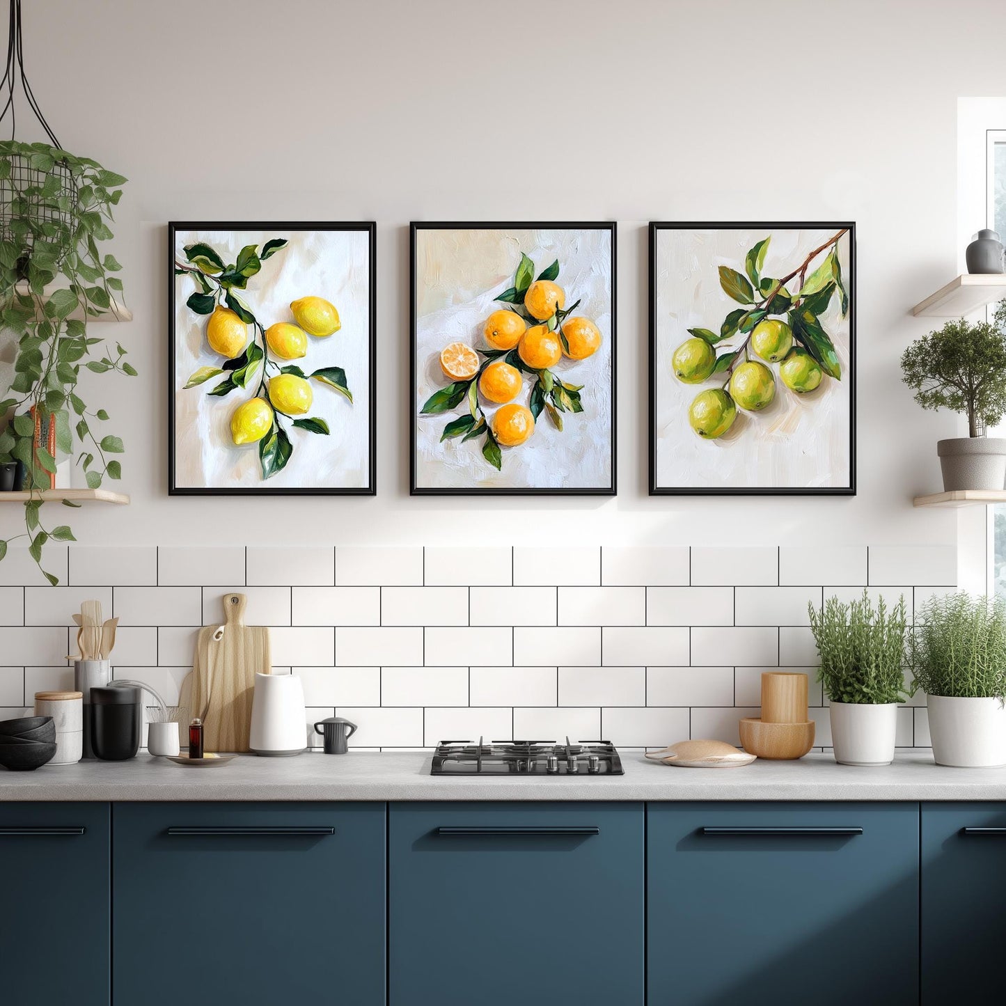 Vibrant Citrus Botanical Prints: Modern Kitchen Wall Art Decor Set for Dining Room & Farmhouse