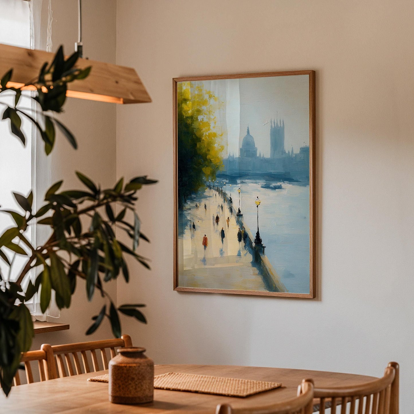 Scenic Thames River South Bank London Art Print: British Landscape Wall Decor, London Travel Print, Painting of London | Urban Design