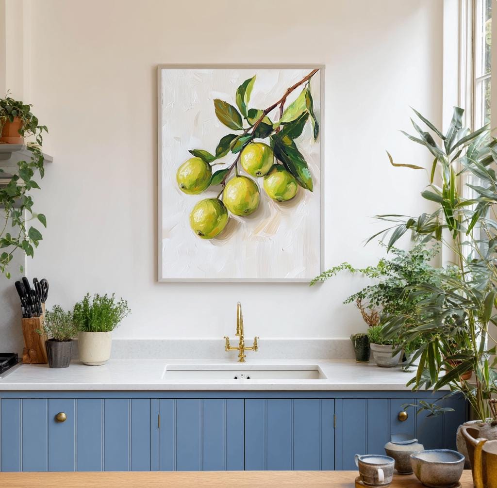 Lime Branch Art Print: Botanical Kitchen Still Life, Farmhouse Decor