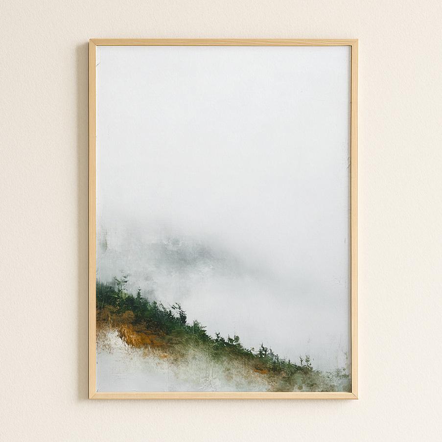 Misty Hillside Print Negative Space Autumn Woodland Atmospheric Nature Art Modern Landscape Wall Decor