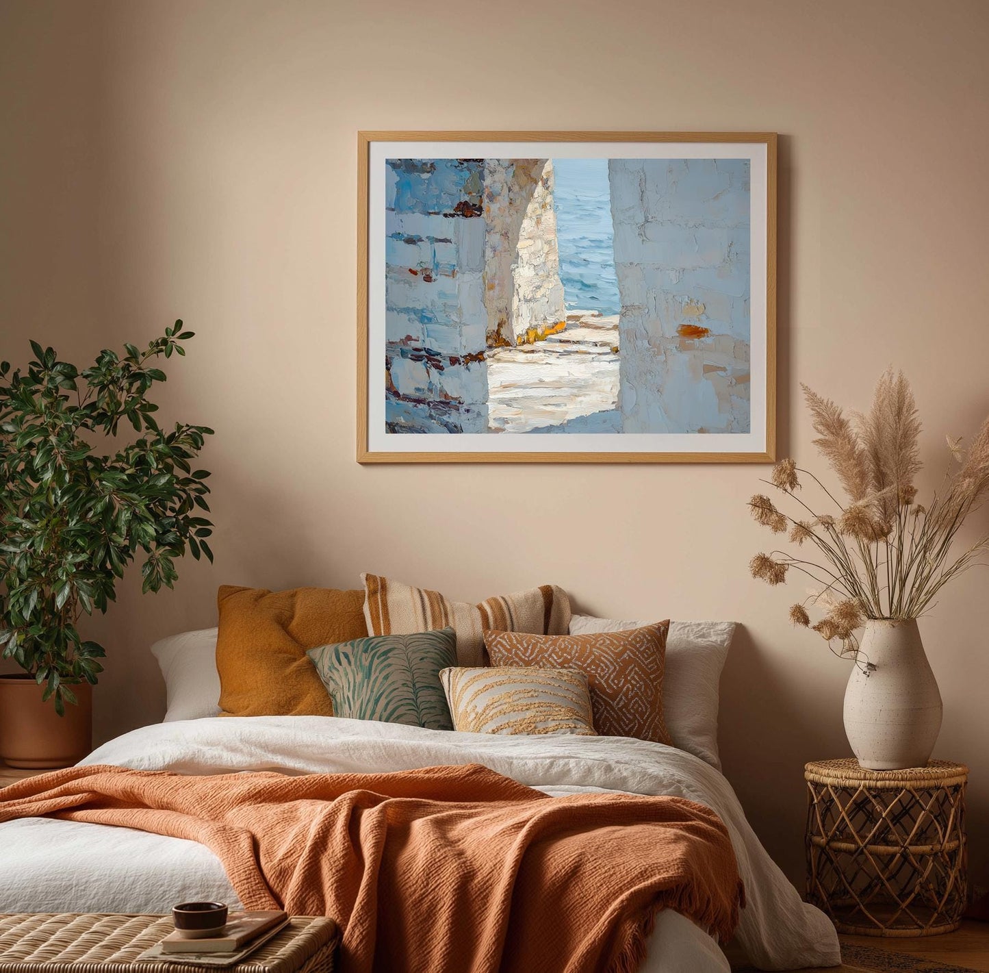 Coastal Undercliff Walkway Impressionist Seascape Art Print: Seaside Ocean Painting for Beach House Decor