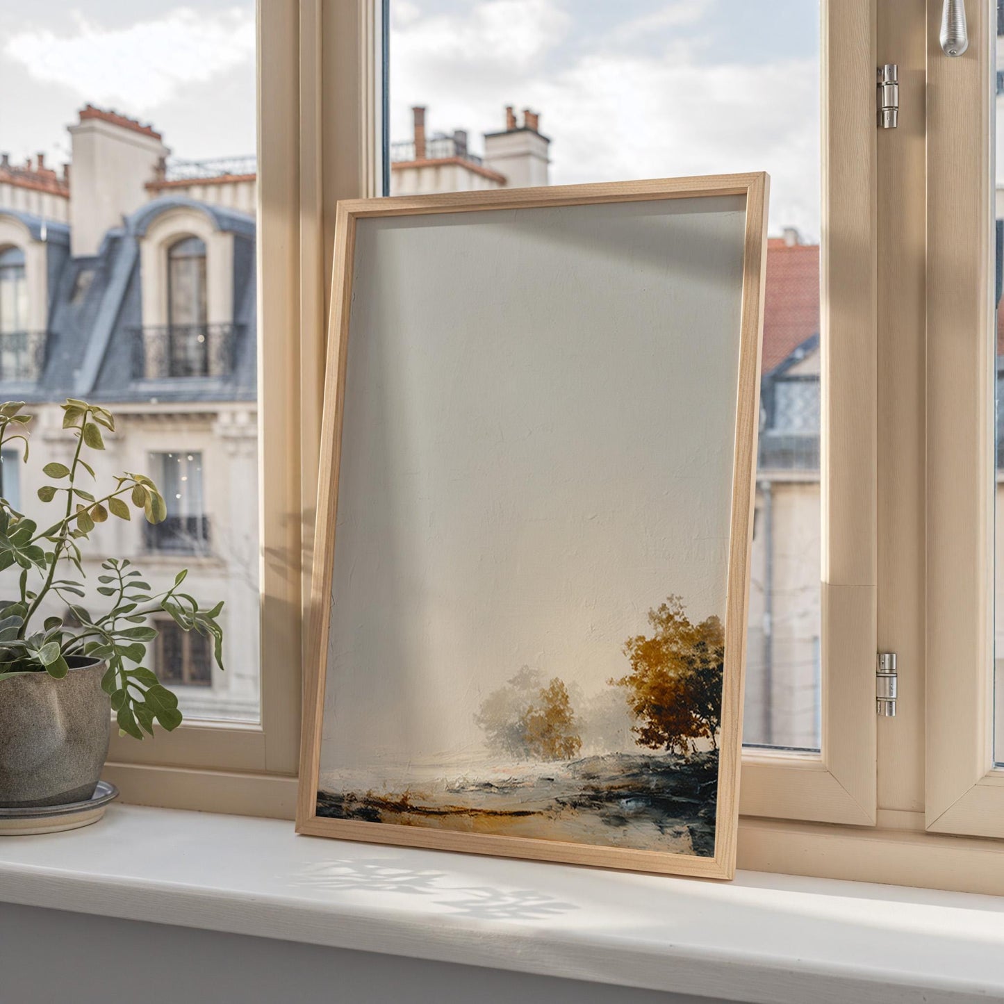 Minimalist Hillside Print Negative Space Autumn Trees Modern Landscape Art Scandinavian Nature Wall Decor