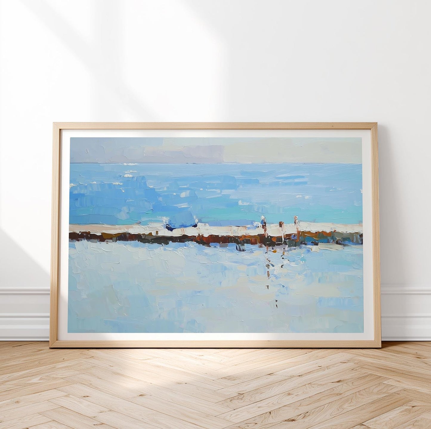 Coastal Walkway Impressionist Art Print: Blue Ocean Seaside Painting for Beach-Inspired Home Decor