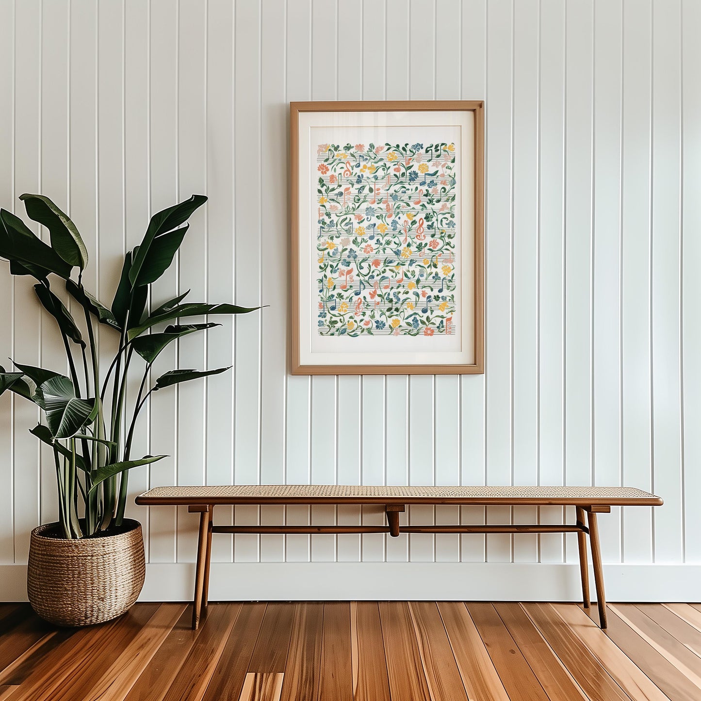 Floral Musical Notes Art Print: Botanical Music Notation Wall Decor for Studios and Musicians | William Morris Inspired