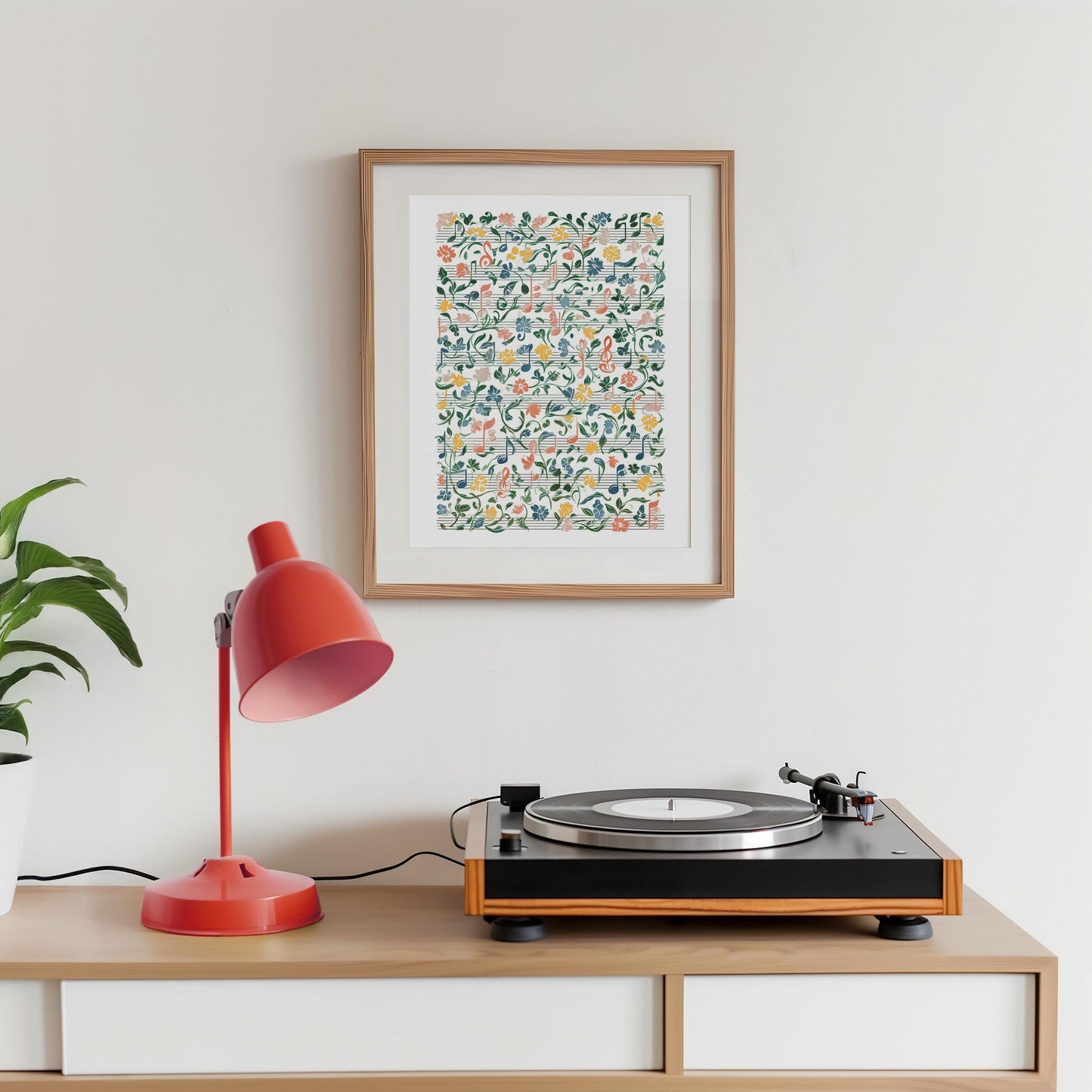 Floral Musical Notes Art Print: Botanical Music Notation Wall Decor for Studios and Musicians | William Morris Inspired