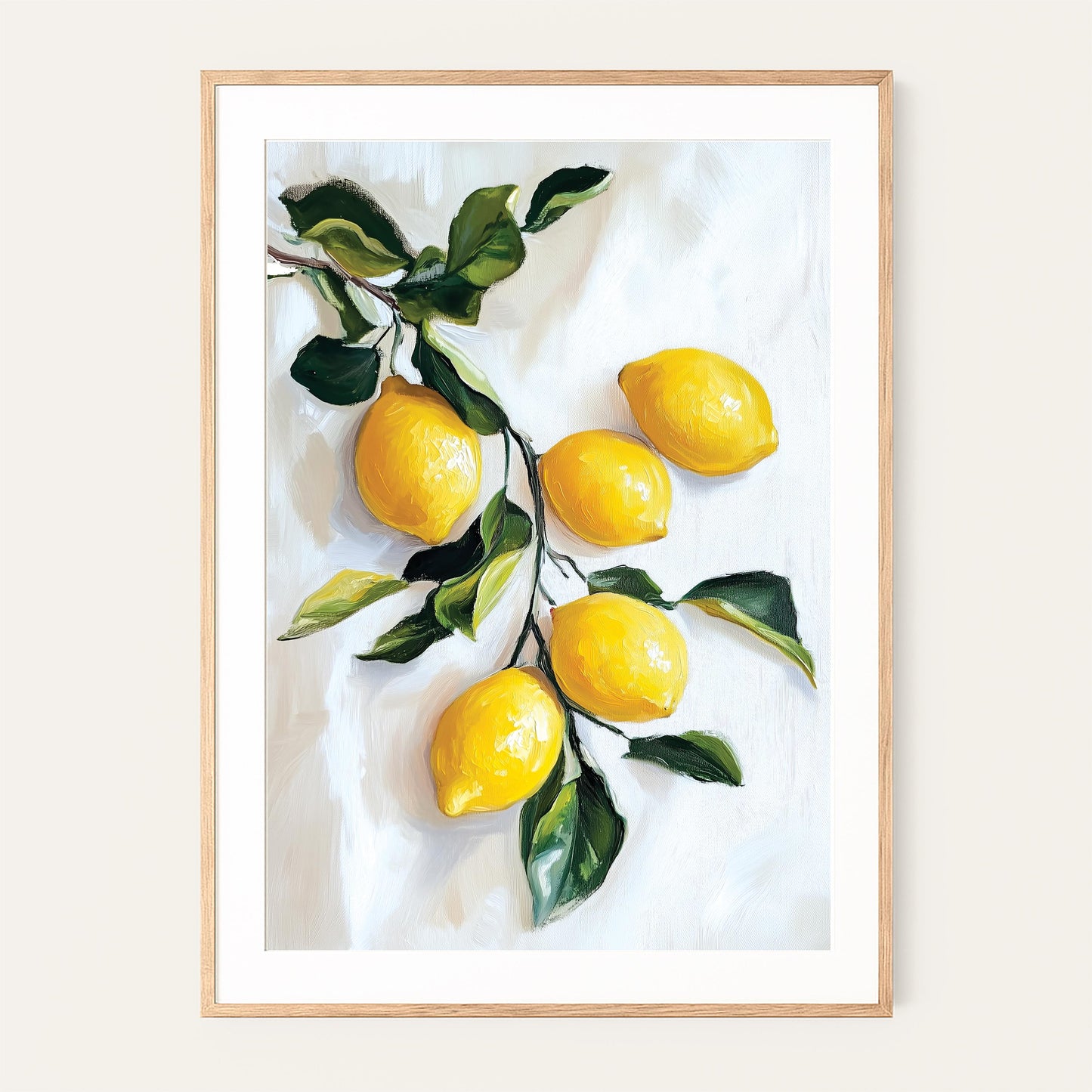 Mediterranean Lemon Branch Kitchen Wall Art: Vibrant Citrus Still Life Botanical Print Poster